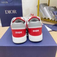 Dior Unisex Shoes CD B27 Low-Top Sneaker Red Gray White Smooth Calfskin Oblique Jacquard (8)