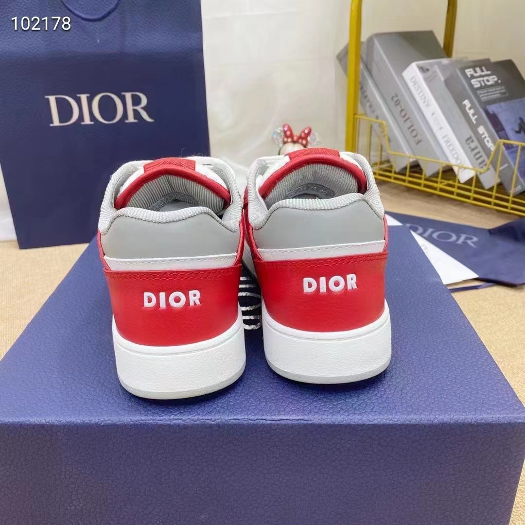 Dior Unisex Shoes CD B27 Low-Top Sneaker Red Gray White Smooth Calfskin Oblique Jacquard (1)