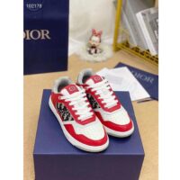 Dior Unisex Shoes CD B27 Low-Top Sneaker Red Gray White Smooth Calfskin Oblique Jacquard (8)