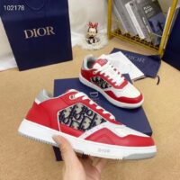 Dior Unisex Shoes CD B27 Low-Top Sneaker Red Gray White Smooth Calfskin Oblique Jacquard (8)