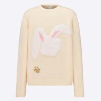 Dior Women CD By Erl Sweater Rabbit Patch Beige Cotton-Blend Jersey Round Neck (3)