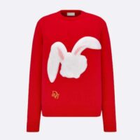 Dior Women CD By Erl Sweater Rabbit Patch Red Cotton-Blend Jersey Round Neck (12)