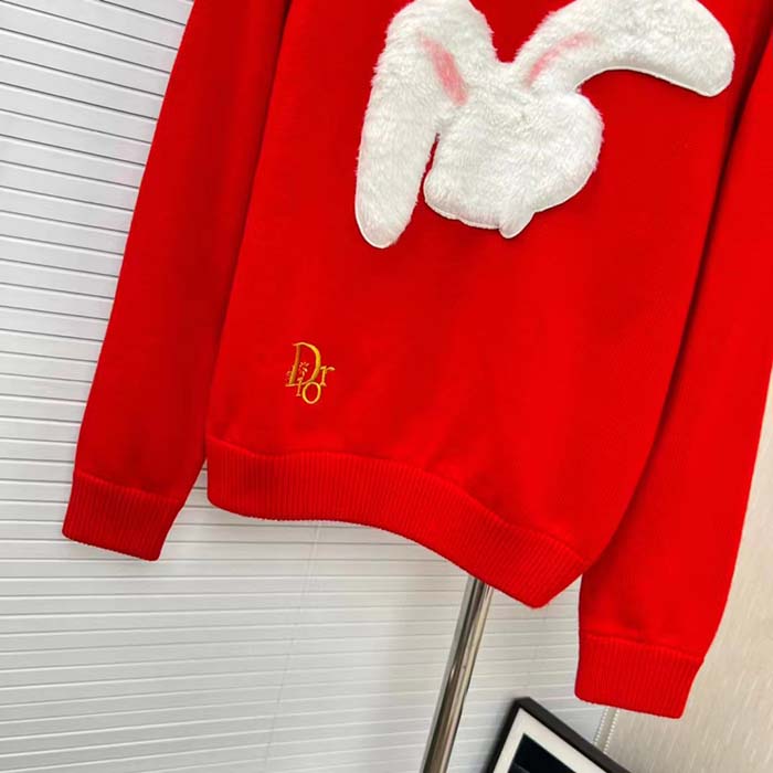 Dior Women CD By Erl Sweater Rabbit Patch Red Cotton-Blend Jersey Round Neck (2)