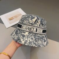 Dior Women CD D-Bobby Small Brim Bucket Hat White Blue Cotton Blend (1)