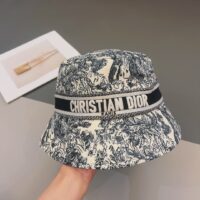 Dior Women CD D-Bobby Small Brim Bucket Hat White Blue Cotton Blend (1)