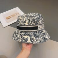 Dior Women CD D-Bobby Small Brim Bucket Hat White Blue Cotton Blend (1)