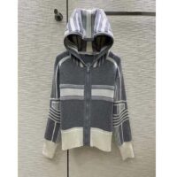 Dior Women CD DiorAlps Zipped Cardigan Hood Gray White Wool Cashmere Knit (9)