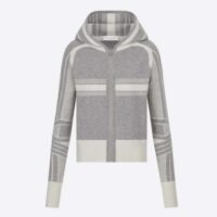 Dior Women CD DiorAlps Zipped Cardigan Hood Gray White Wool Cashmere Knit (9)