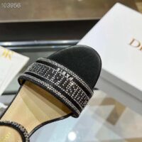 Dior Women CD Dway Heeled Sandal Black Cotton Embroidered Thread Silver-Tone Strass (1)