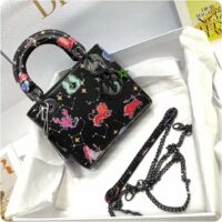 Dior Women CD Mini Lady Dior Bag Black Calfskin Multicolor Pixel Zodiac Print (9)