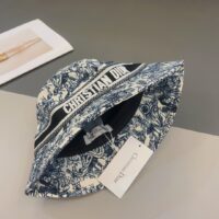 Dior Women CD Toile de Jouy Sauvage Small Brim Bucket Hat Vory Fluorescent Blue Technical Fabric (1)