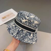 Dior Women CD Toile de Jouy Sauvage Small Brim Bucket Hat Vory Fluorescent Blue Technical Fabric (1)