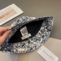 Dior Women CD Toile de Jouy Sauvage Small Brim Bucket Hat Vory Fluorescent Blue Technical Fabric (1)