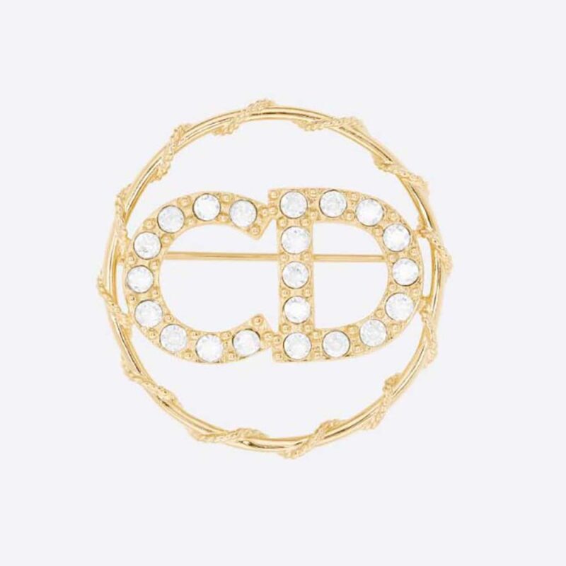 Dior Women Clair D Lune Brooch Gold-Finish Metal and White Crystals
