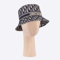 Dior Women D-Oblique Small Brim Bucket Hat Navy Blue Cotton (1)