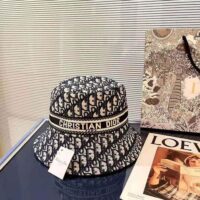 Dior Women D-Oblique Small Brim Bucket Hat Navy Blue Cotton (1)
