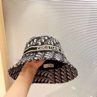 Dior Women D-Oblique Small Brim Bucket Hat Navy Blue Cotton (1)