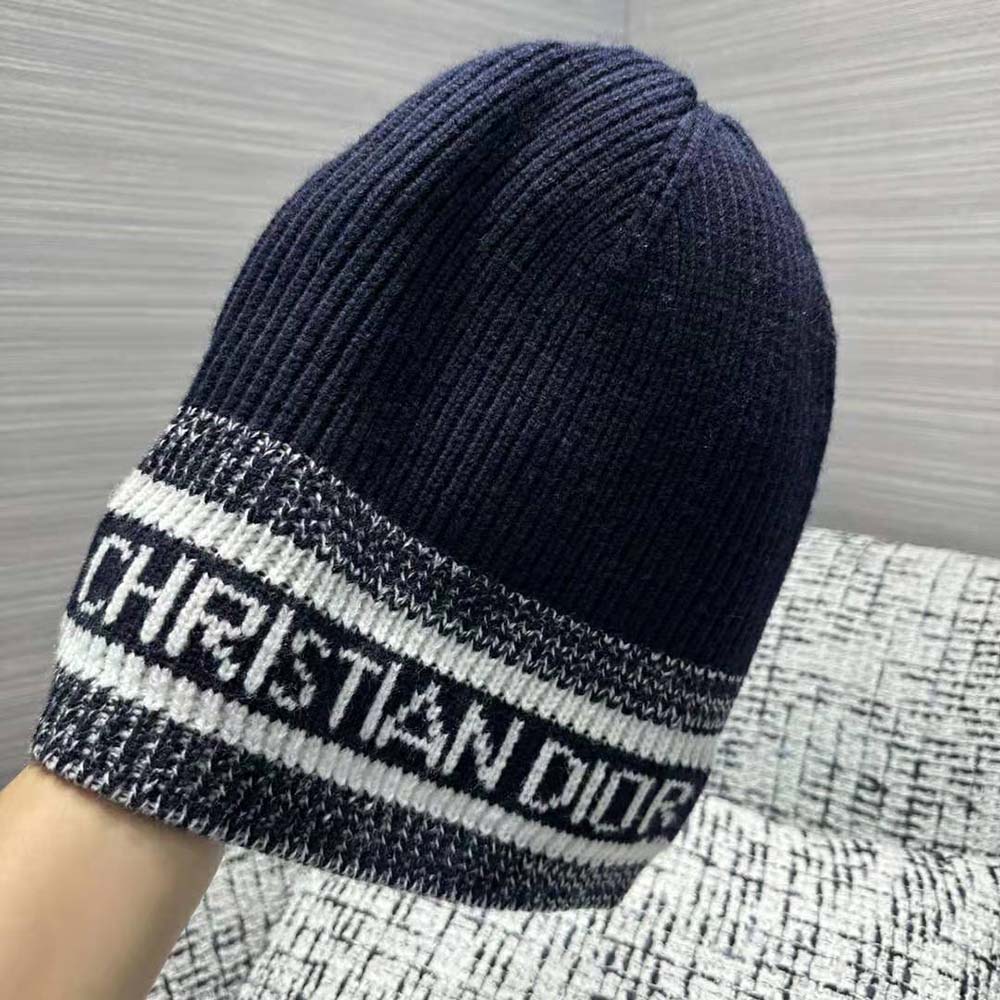 Dior Women D-White Beanie Black and Ivory Virgin Wool and Cashmere (2)