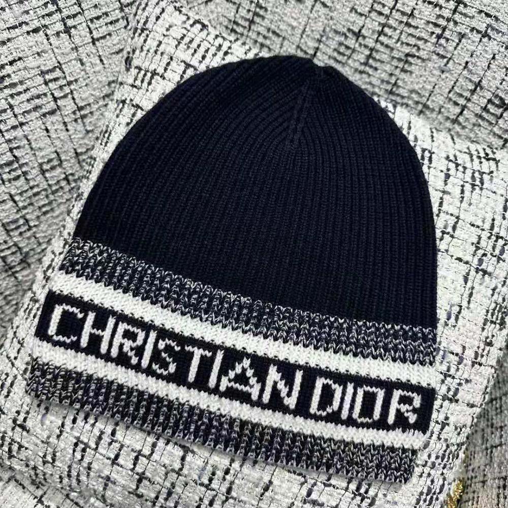 Dior Women D-White Beanie Black and Ivory Virgin Wool and Cashmere (4)