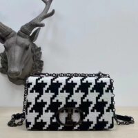 Dior Women Medium Dior Caro Bag Black White Macro Houndstooth Fabric (6)