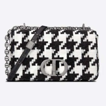Dior Women Medium Dior Caro Bag Black White Macro Houndstooth Fabric