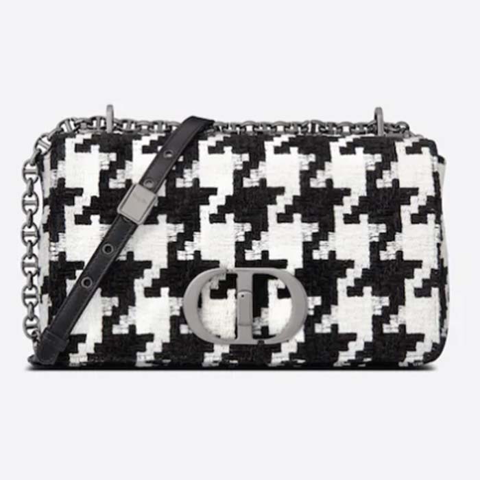 Dior Women Medium Dior Caro Bag Black White Macro Houndstooth Fabric