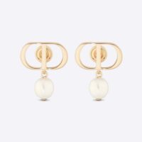 Dior Women Petit CD Earrings Gold-Finish Metal and White Resin Pearls (1)