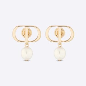 Dior Women Petit CD Earrings Gold-Finish Metal and White Resin Pearls