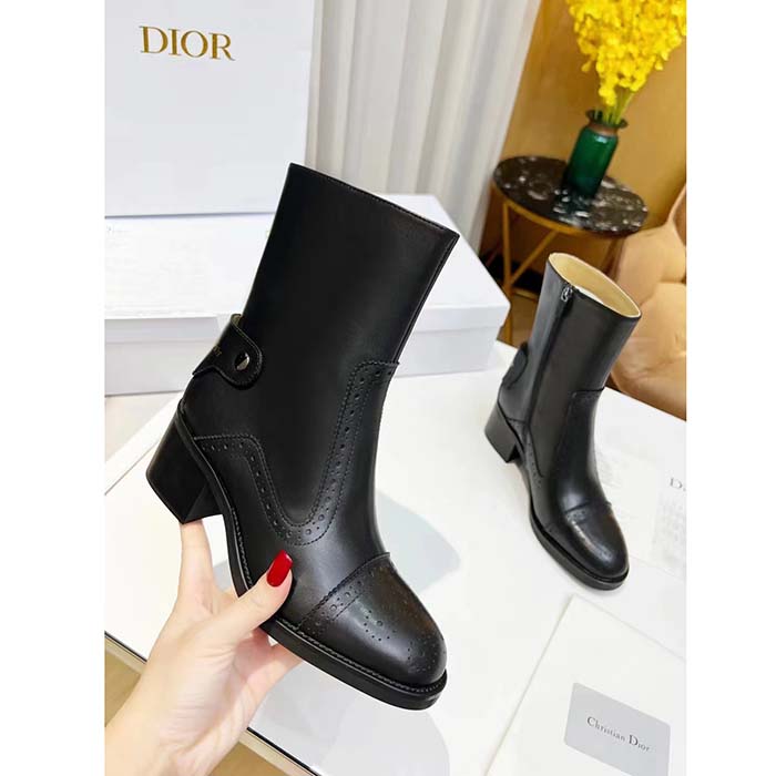 Dior Women Shoes CD D-Folk Heeled Ankle Boot Black Perforated Calfskin 4.5 Cm Heel (1)