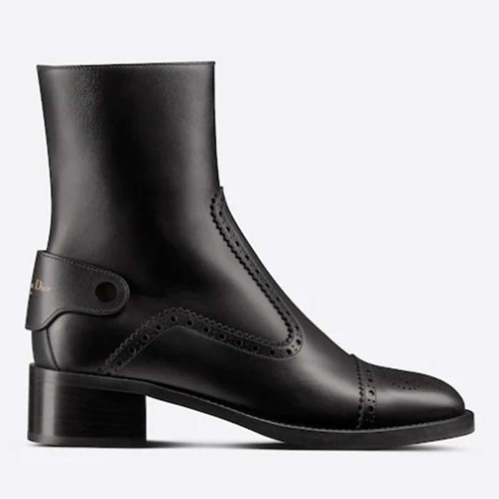 Dior Women Shoes CD D-Folk Heeled Ankle Boot Black Perforated Calfskin 4.5 Cm Heel