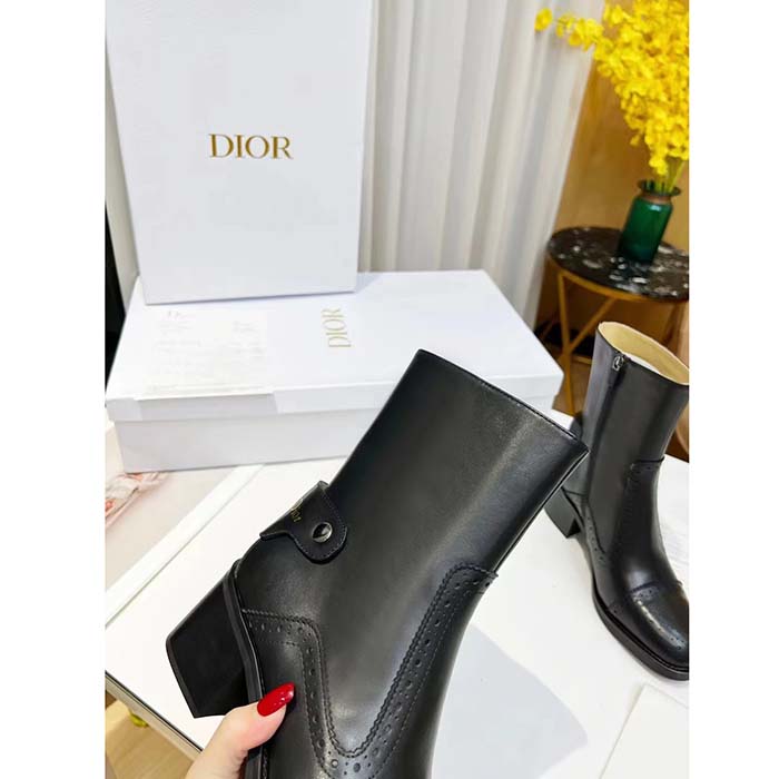 Dior Women Shoes CD D-Folk Heeled Ankle Boot Black Perforated Calfskin 4.5 Cm Heel (3)