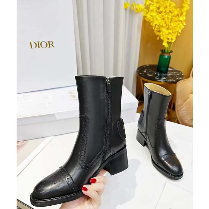 Dior Women Shoes CD D-Folk Heeled Ankle Boot Black Perforated Calfskin 4.5 Cm Heel (4)