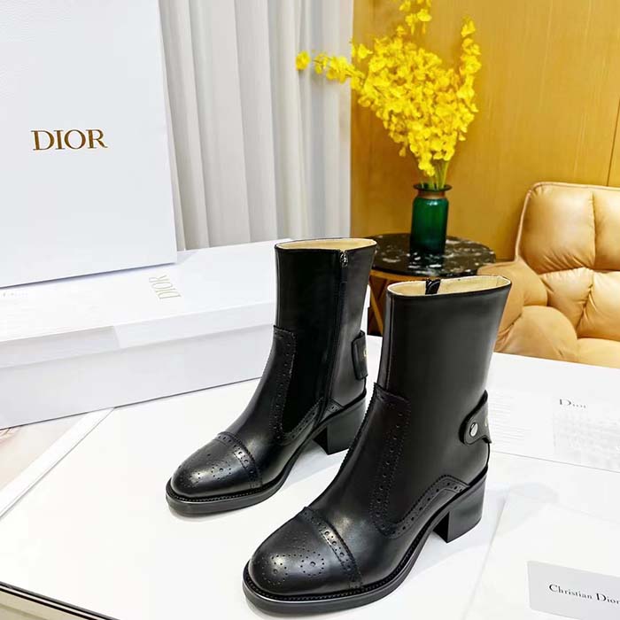 Dior Women Shoes CD D-Folk Heeled Ankle Boot Black Perforated Calfskin 4.5 Cm Heel (8)