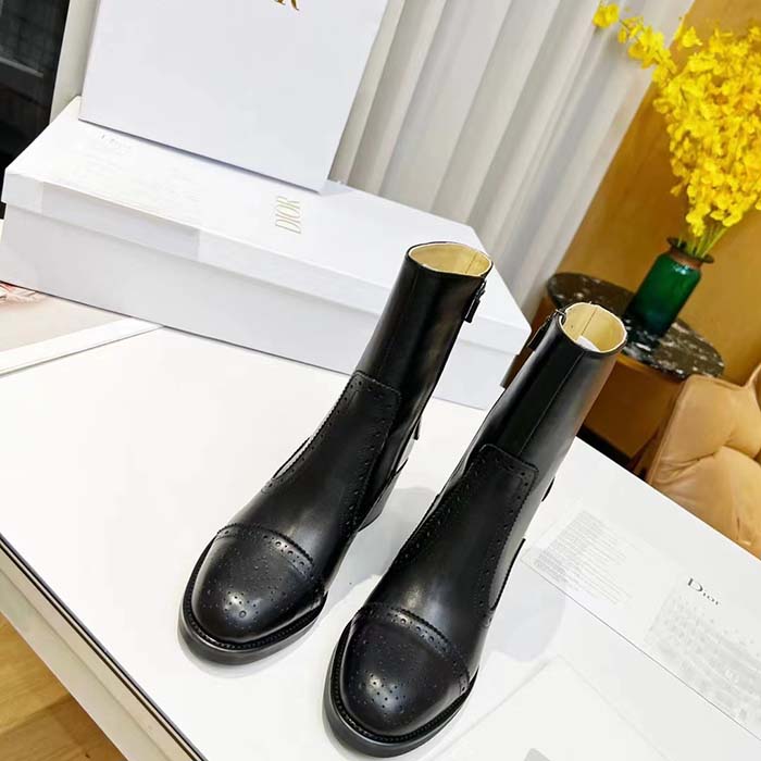Dior Women Shoes CD D-Folk Heeled Ankle Boot Black Perforated Calfskin 4.5 Cm Heel (9)