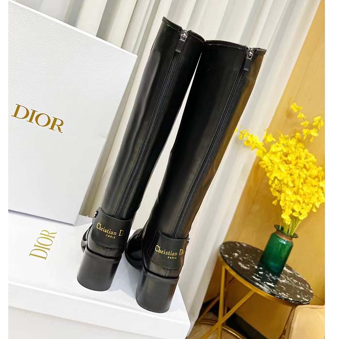 Dior Women Shoes CD D-Folk Heeled Boot Black Perforated Calfskin 4.5 Cm Heel (10)