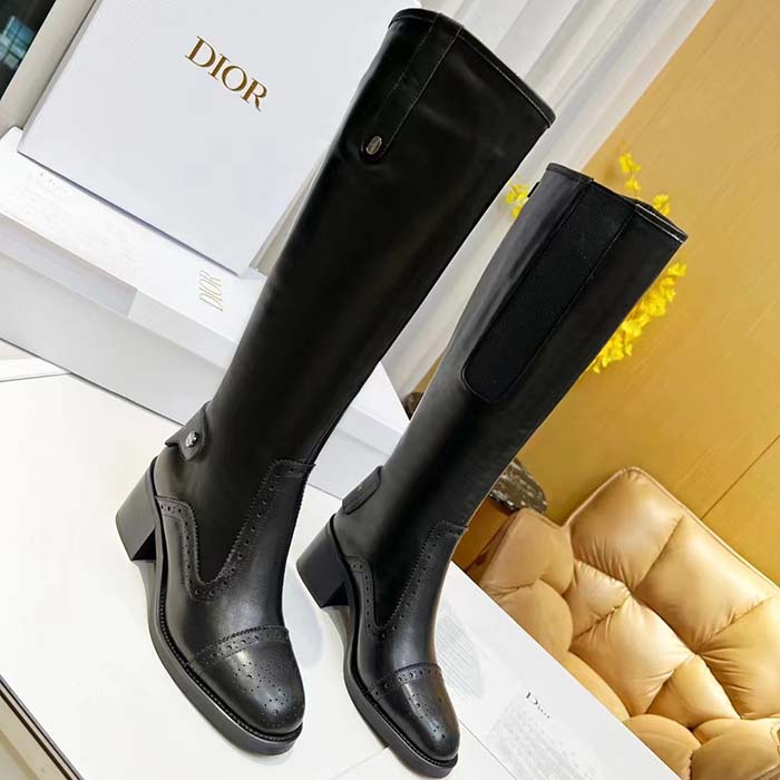Dior Women Shoes CD D-Folk Heeled Boot Black Perforated Calfskin 4.5 Cm Heel (3)