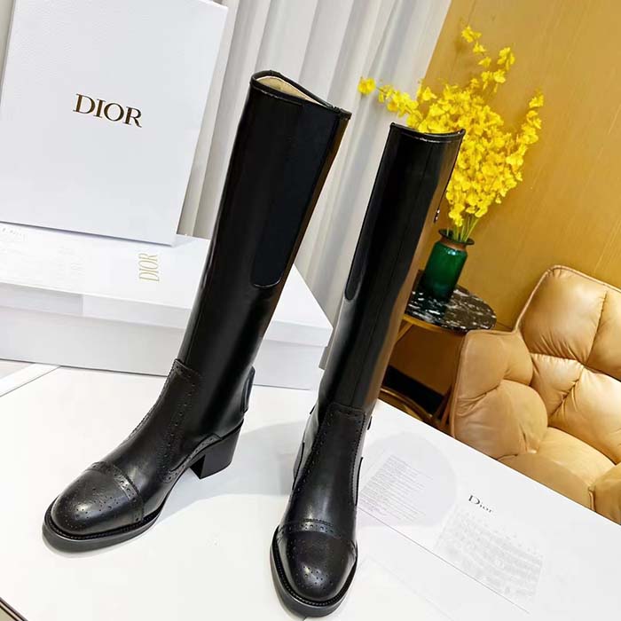 Dior Women Shoes CD D-Folk Heeled Boot Black Perforated Calfskin 4.5 Cm Heel (6)