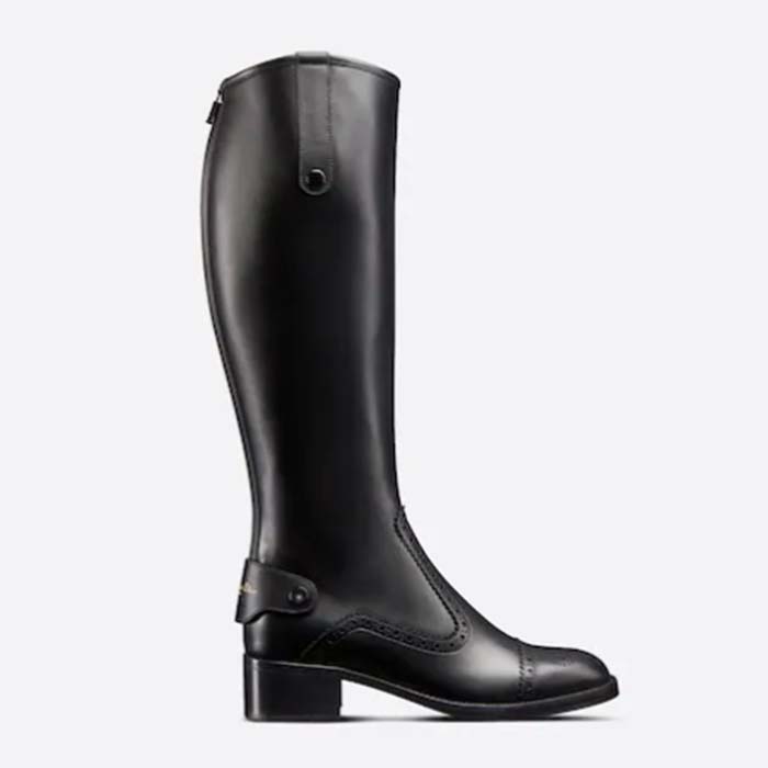Dior Women Shoes CD D-Folk Heeled Boot Black Perforated Calfskin 4.5 Cm Heel
