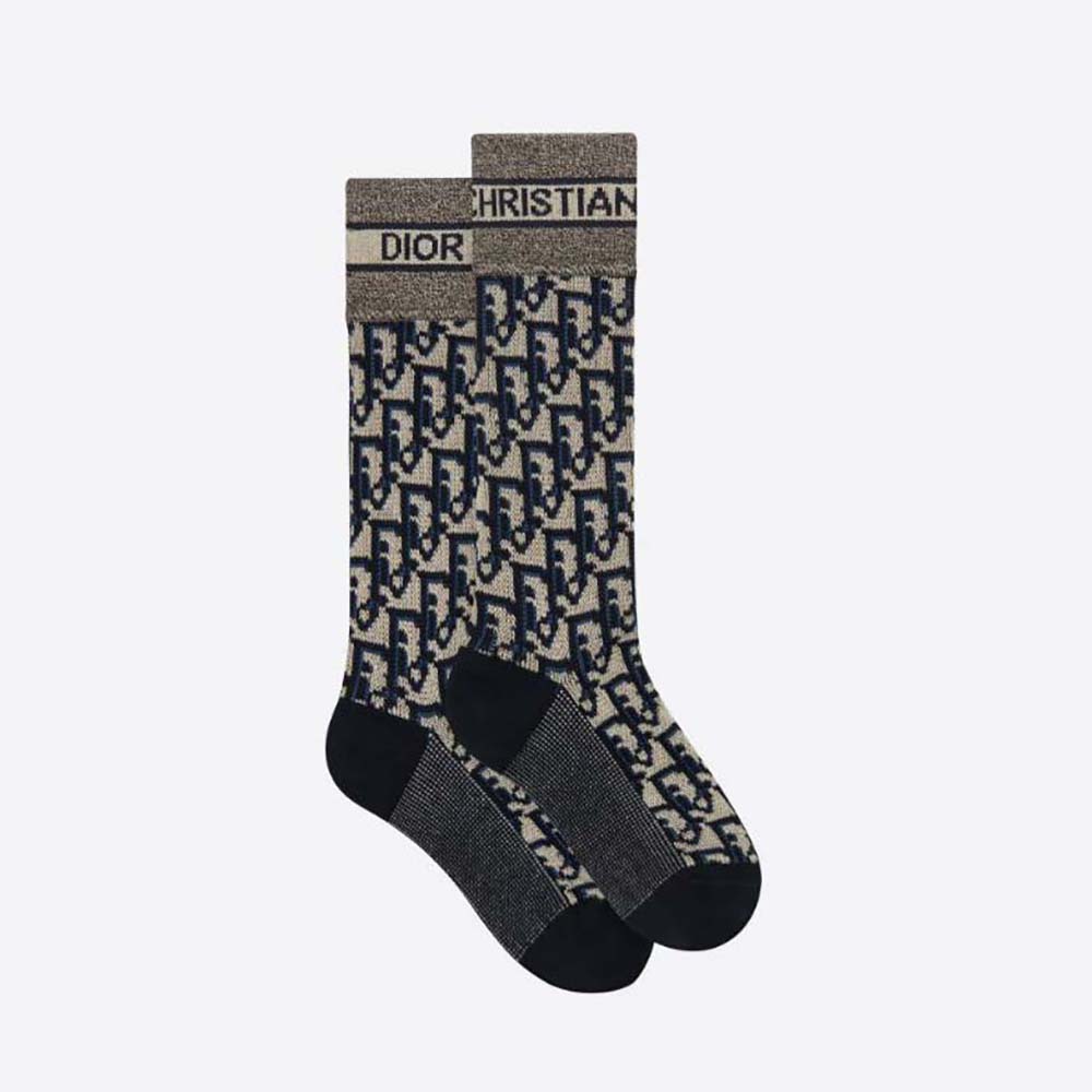 Dior Women Socks Blue and Ecru Dior Oblique Technical Cotton