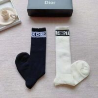 Dior Women Sporty High Socks White Black and Royal Blue Cotton (1)