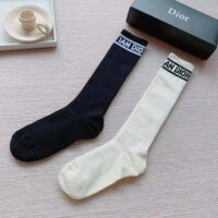 Dior Women Sporty High Socks White Black and Royal Blue Cotton (1)