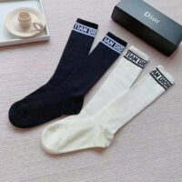 Dior Women Sporty High Socks White Black and Royal Blue Cotton (1)