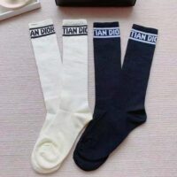 Dior Women Sporty High Socks White Black and Royal Blue Cotton (1)