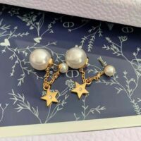 Dior Women Tribales Earrings Gold-Finish Metal with White Resin Pearls and White Crystals (1)