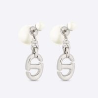 Dior Women Tribales Earrings Silver-Finish Metal with White Resin Pearls (1)