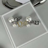 Dior Women Tribales Earrings Silver-Finish Metal with White Resin Pearls (1)