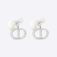 Dior Women Tribales Earrings Silver-Finish Metal with White Resin Pearls and Silver-Tone Crystals (1)