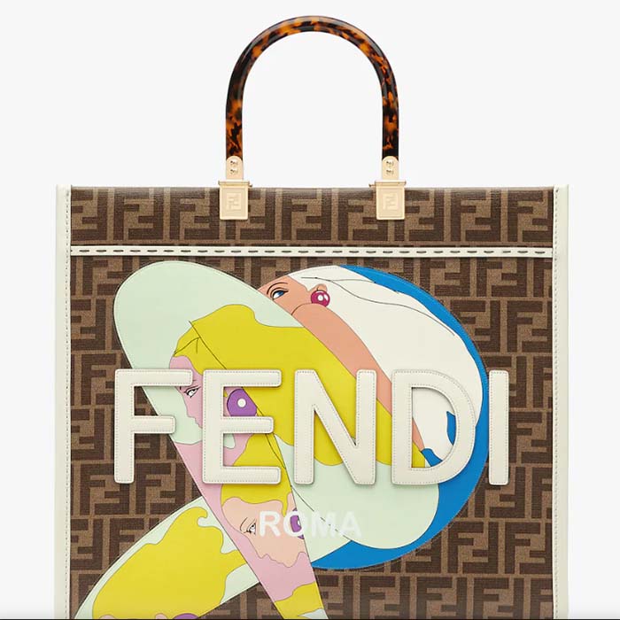 Fendi FF Women Sunshine Medium FF Glazed Fabric Shopper Inlay