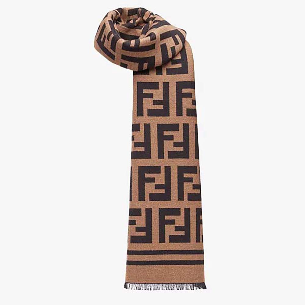 Fendi Women Black Wool and Silk Scarf