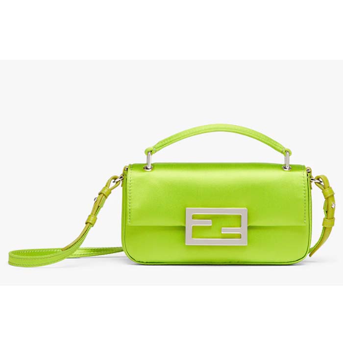 Fendi Women FF Baguette Phone Pouch Acid Green Silk Pouch